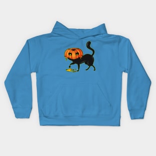 Black Cat With A Pumpkin Costume Hat For Halloween Kids Hoodie